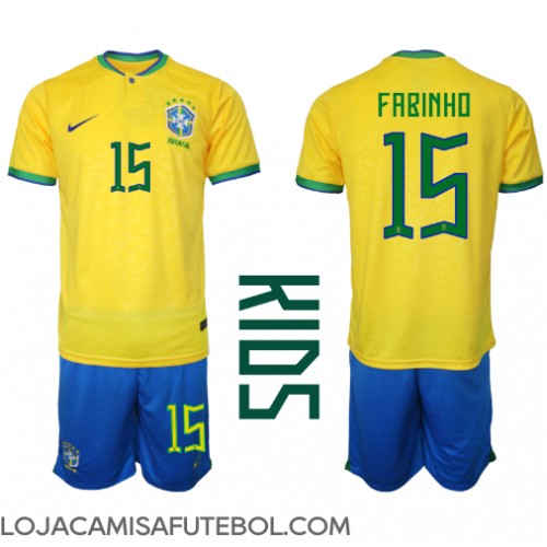 Camisa de Futebol Brasil Fabinho #15 Equipamento Principal Infantil Mundo 2022 Manga Curta (+ Calças curtas)